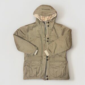 Women’s Woolrich Green Nylon Cotton Blend Hooded Jacket Wool Lined Size L